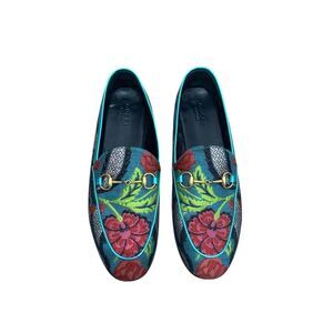 Gucci Horsebit Tapestry Accent Canvas Loafers